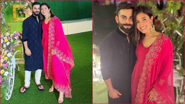 Anushka Sharma shares stunning pictures with husband Virat Kohli donning fuschia pink suit worth Rs. 16,900 from Glen Maxwell’s wedding